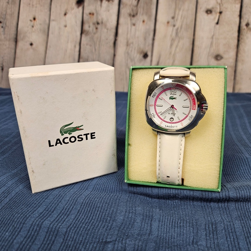 Lacoste Stainless Steel Watch LC.29.3.14.0156 Pink White Leather Strap 5 ATM